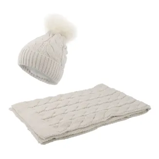 W363Bk Beige Haker Women'S Winter Set Knitted Hat With Scarf - 2