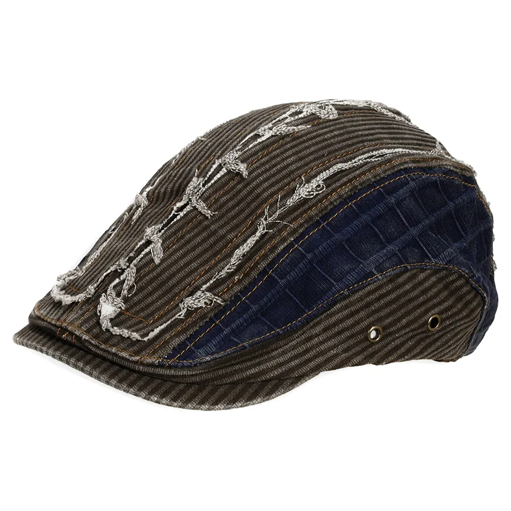 Polar Fashion Kaszkiet męski bawełniany prążkowany-K62B-Brązowo granatowy