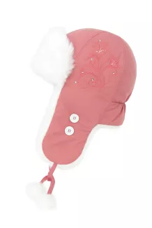 Dziewczęca czapka uszatka W149C różowa ciepła zimowa futrzana Polar Fashion - 2