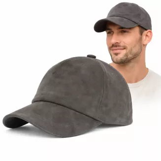 Skórzana Bejsbolówka z Daszkiem Ocieplona Nubuk Grafitowa K296B Polar Fashion - 7