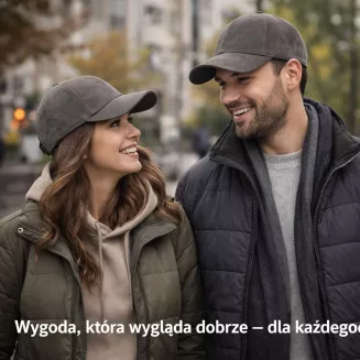 Skórzana Bejsbolówka z Daszkiem Ocieplona Nubuk Grafitowa K296B Polar Fashion - 11