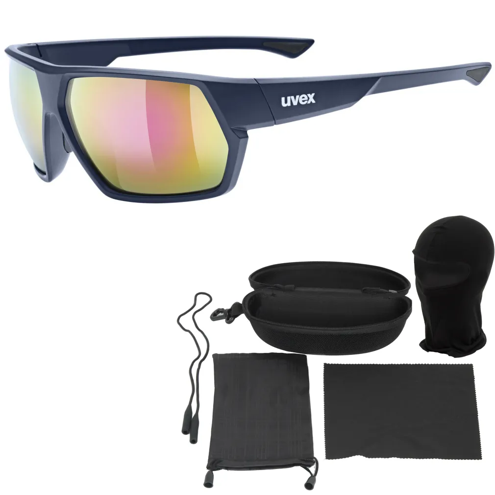 Niebieskie Matowe Okulary rowerowe z Lustzranką UVEX Sportstyle 238 16