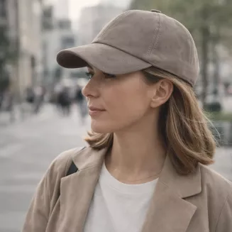 Beżowa skórzana bejsbolówka nubukowa unisex ocieplona K296A Polar Fashion - 7