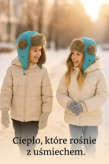 Czapka Pilotka Dziecięca W151E Turkusowa Uszatka Impregnowana Polar Fashion - 4