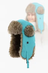 Czapka Pilotka Dziecięca W151E Turkusowa Uszatka Impregnowana Polar Fashion
