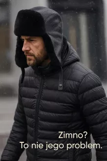 Męska skórzana pilotka czarna uszatka z tłoczonymi łuskami i ciepłym futrem W522A - 6