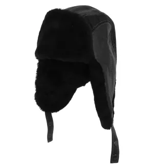 Męska skórzana pilotka czarna uszatka z tłoczonymi łuskami i ciepłym futrem W522A - 3