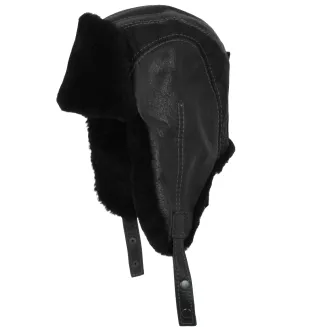 Męska skórzana pilotka czarna uszatka z tłoczonymi łuskami i ciepłym futrem W522A - 2