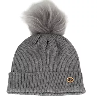 Damska czapka zimowa jasny szary z pomponem elegancka i ciepła W525I Polar Fashion - 2