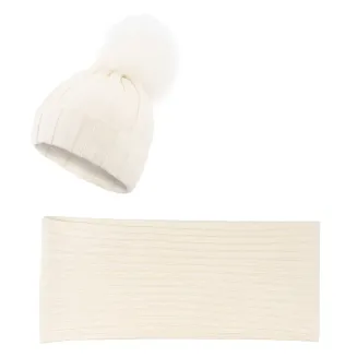 Damski Komplet Zimowy Dzianinowy Kremowy W359AK Polar Fashion Czapka i Szal - 4