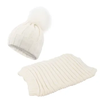Damski Komplet Zimowy Dzianinowy Kremowy W359AK Polar Fashion Czapka i Szal - 2