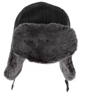 Pilotka męska W522C czarna skóra szare futro zimowa uszatka Polar Fashion - 3