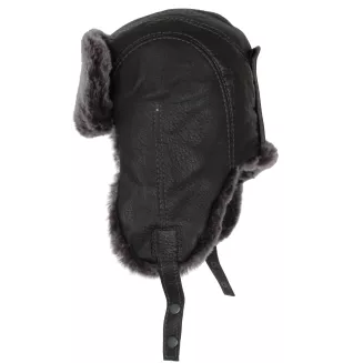 Pilotka męska W522C czarna skóra szare futro zimowa uszatka Polar Fashion - 4