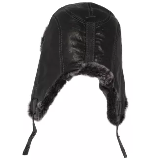Pilotka męska W522C czarna skóra szare futro zimowa uszatka Polar Fashion - 5