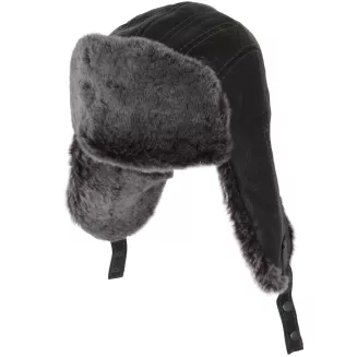 Pilotka męska W522C czarna skóra szare futro zimowa uszatka Polar Fashion - 2