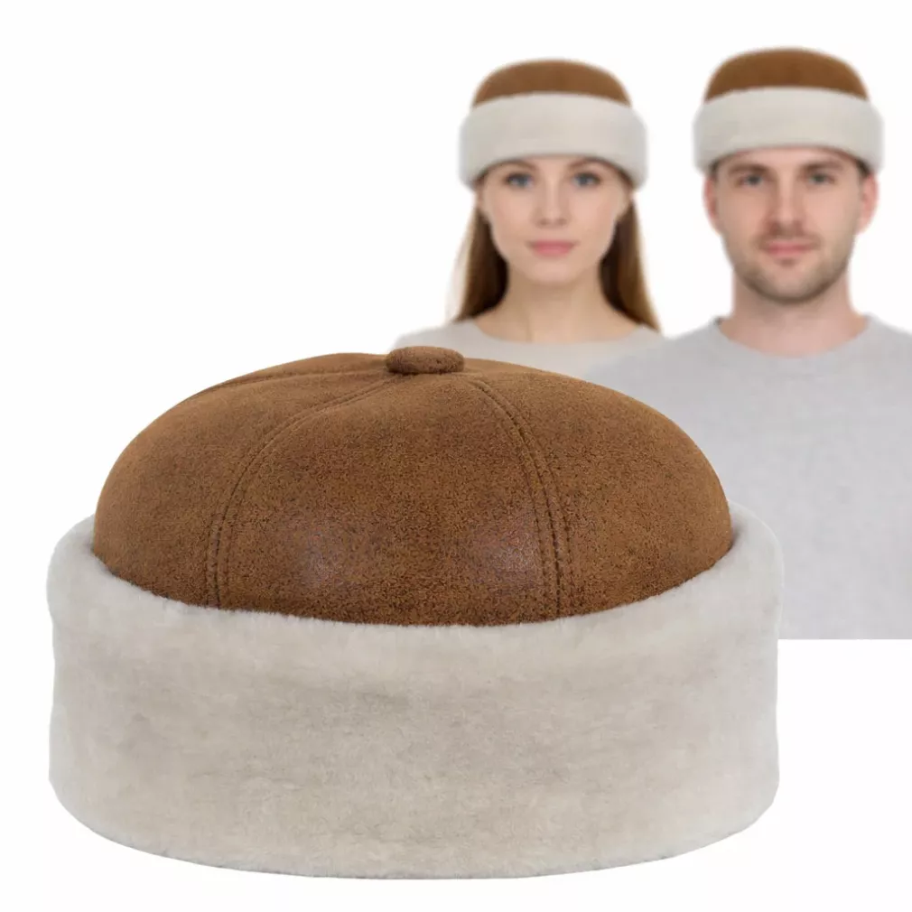 Toczek skórzany unisex z naturalnym futrem zimowy W518O Polar Fashion