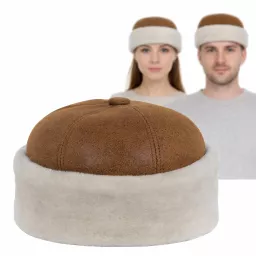 Toczek skórzany unisex z naturalnym futrem zimowy W518O Polar Fashion