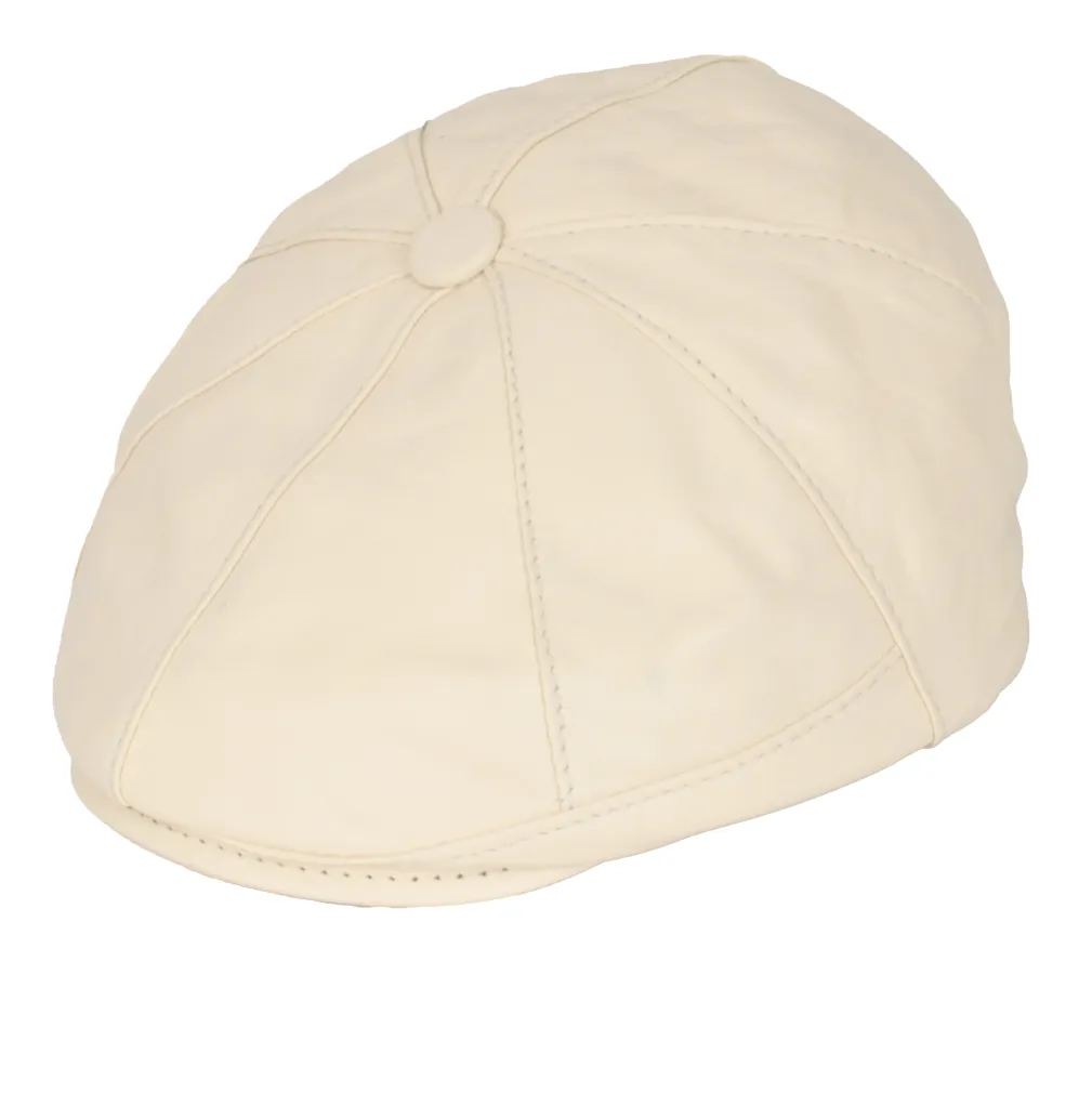 Skórzany kaszkiet unisex K233B – jasno beżowy, ocieplany, stylowy Polar Fashion