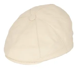 Skórzany kaszkiet unisex K233B – jasno beżowy, ocieplany, stylowy Polar Fashion