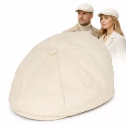 Skórzany kaszkiet unisex K233B – jasno beżowy, ocieplany, stylowy Polar Fashion