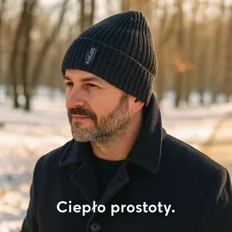 Męska Czapka Zimowa Grafitowa Beanie z Futerkiem Polar Fashion W456B - 4