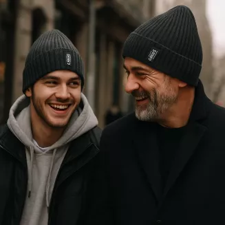 Męska Czapka Zimowa Grafitowa Beanie z Futerkiem Polar Fashion W456B - 5