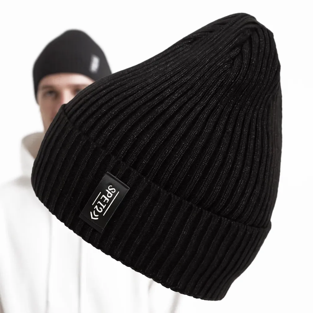 Męska Czapka Zimowa Grafitowa Beanie z Futerkiem Polar Fashion W456B
