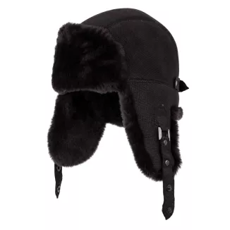 Czapka Zimowa Skórzana Pilotka Uszatka Unisex Ocieplana Futrem Brąz W533J - 4