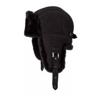 Czapka Zimowa Skórzana Pilotka Uszatka Unisex Ocieplana Futrem Brąz W533J - 7