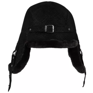 Czapka Zimowa Skórzana Pilotka Uszatka Unisex Ocieplana Futrem Brąz W533J - 9