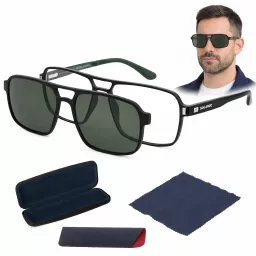 Czarne Męskie okulary korekcyjne  CL90288A z nakładką clip-on polaryzacja