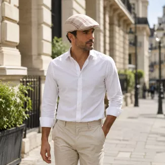 Kaszkiet Męski Bawełniany Beżowy Kratka Letni Czapka Flat Cap Kratę Lato K311D - 2