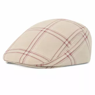 Kaszkiet Męski Bawełniany Beżowy Kratka Letni Czapka Flat Cap Kratę Lato K311D - 4