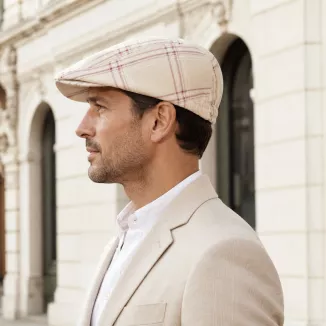 Kaszkiet Męski Bawełniany Beżowy Kratka Letni Czapka Flat Cap Kratę Lato K311D - 8