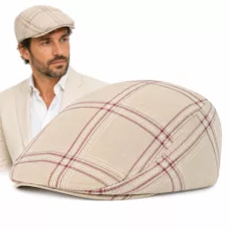 Kaszkiet Męski Bawełniany Beżowy Kratka Letni Czapka Flat Cap Kratę Lato K311D