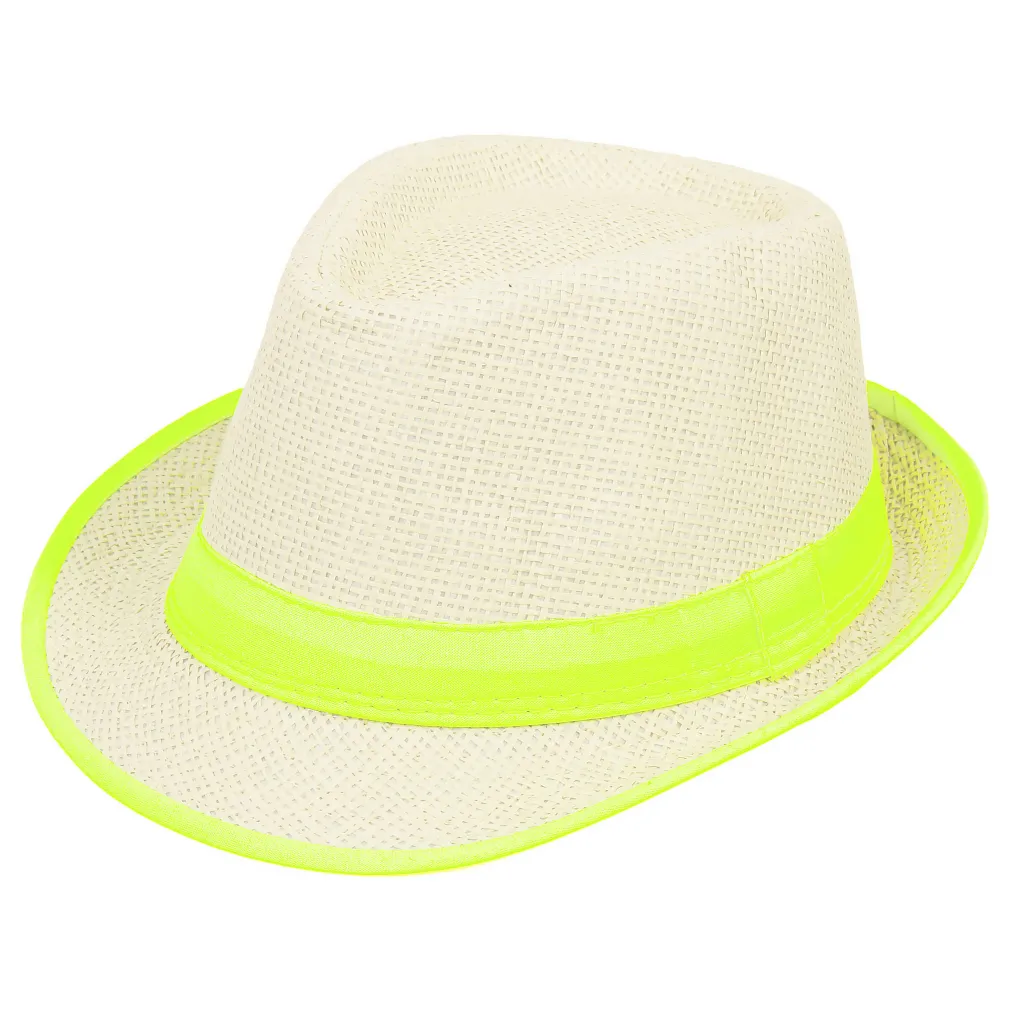 Kapelusz R131 Trilby – Beżowa Klasyka z Limonkowym Pazurem