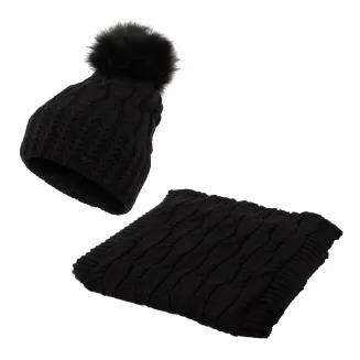 W358Dk Black Haker Women'S Winter Set Knitted Hat With Scarf - 3