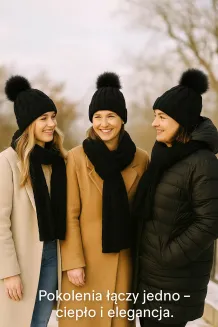 W358Dk Black Haker Women'S Winter Set Knitted Hat With Scarf - 5