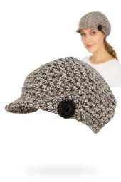 Polar Fashion K73D Elegancki Kaszkiet Damski Beżowy Ocieplany
