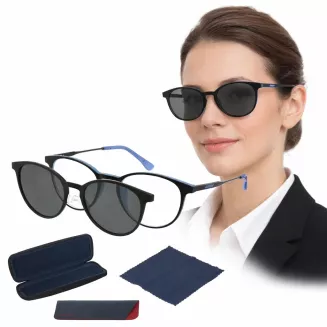 Okulary unisex 2w1 clip-on czarny mat blue polaryzacja Solano CL90271C - 8