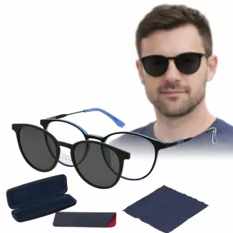 Okulary unisex 2w1 clip-on czarny mat blue polaryzacja Solano CL90271C - 9
