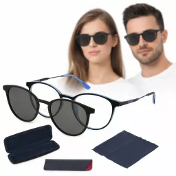 Okulary unisex 2w1 clip-on czarny mat blue polaryzacja Solano CL90271C