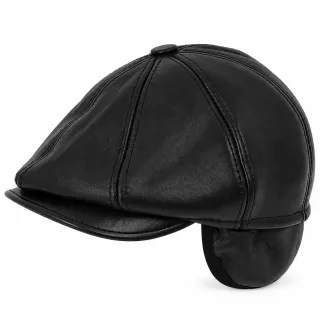 Kaszkiet Męski Skórzany Czarny Ocieplany z Nausznikami Peaky Blinders K324D - 6
