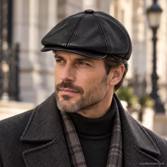 Kaszkiet Męski Skórzany Czarny Ocieplany z Nausznikami Peaky Blinders K324D - 2