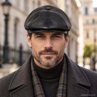 Kaszkiet Męski Skórzany Czarny Ocieplany z Nausznikami Peaky Blinders K324D - 4