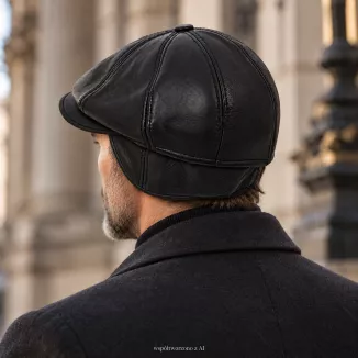 Kaszkiet Męski Skórzany Czarny Ocieplany z Nausznikami Peaky Blinders K324D - 8