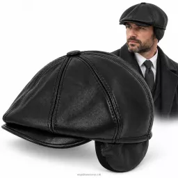 Kaszkiet Męski Skórzany Czarny Ocieplany z Nausznikami Peaky Blinders K324D
