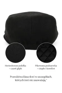 Ocieplany kaszkiet męski czarny w jodełkę K280A Polar Fashion - 5