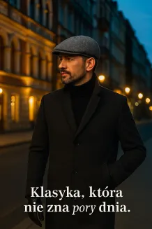 Kaszkiet Męski Polar Fashion K278A Ocieplany Grafit Jodełka Peaky Blinders - 7
