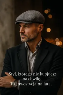 Kaszkiet Męski Polar Fashion K278A Ocieplany Grafit Jodełka Peaky Blinders - 8